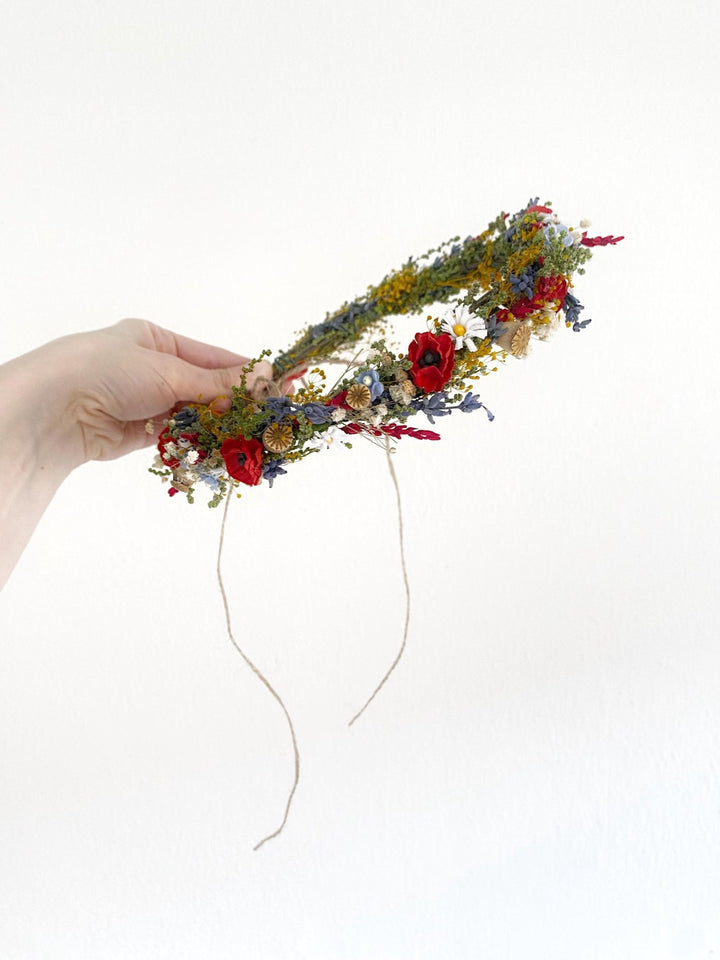 Folk Meadow Bridal Crown: Poppy Flower Hair Wreath – handmade floral hair accessory by magaela