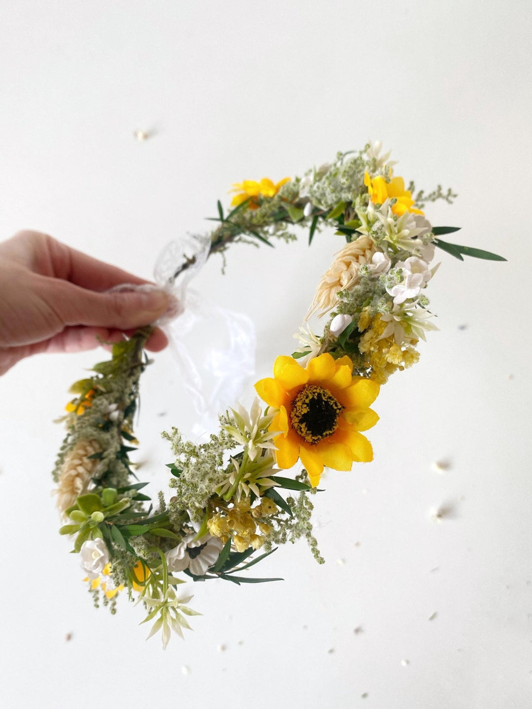 Sunflower Hair Crown: Boho Bridal Flower Wreath – handmade floral hair accessory by magaela