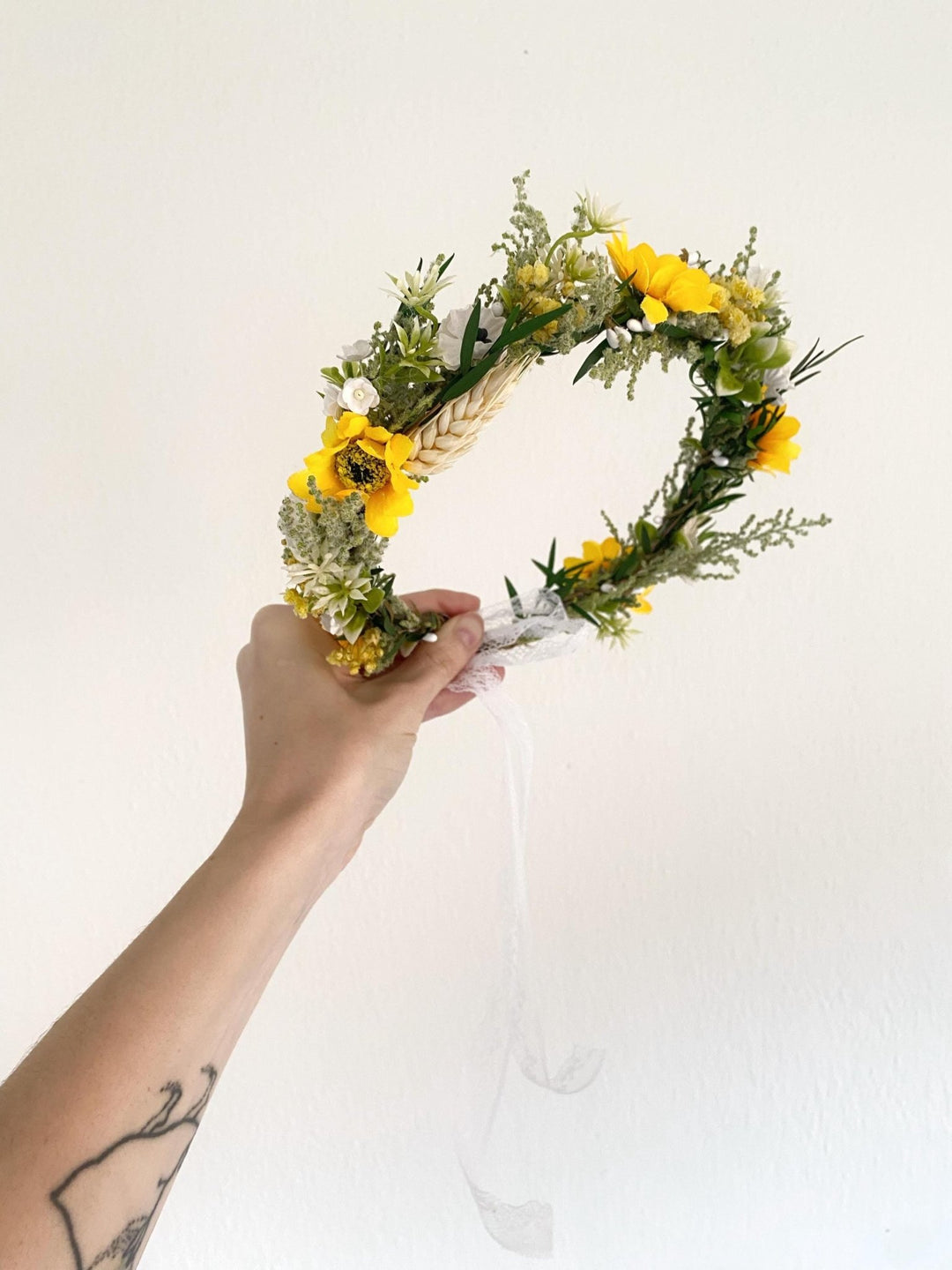 Sunflower Hair Crown: Boho Bridal Flower Wreath – handmade floral hair accessory by magaela