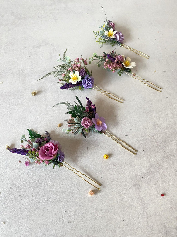 Purple Wildflower Hair Pins: Cottagecore Wedding Hair Accessories – handmade floral hair accessory by magaela