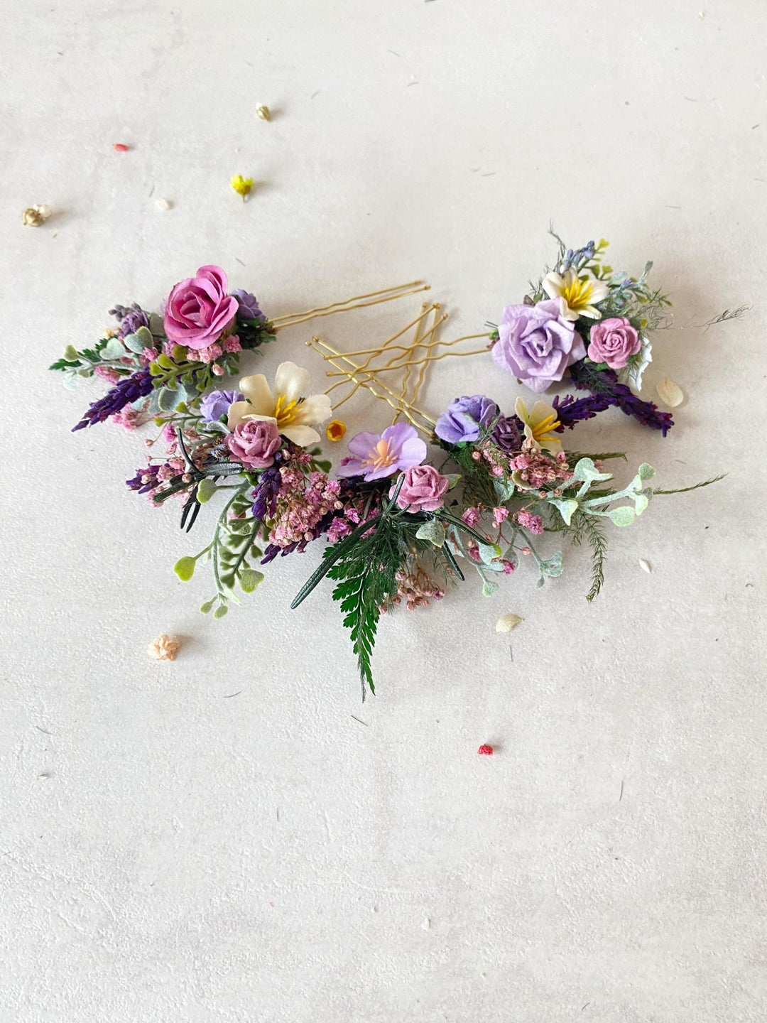 Purple Wildflower Hair Pins: Cottagecore Wedding Hair Accessories – handmade floral hair accessory by magaela