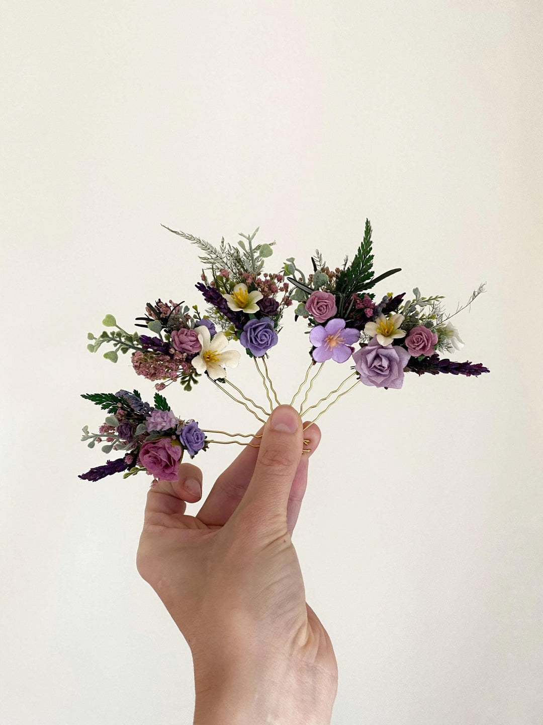 Purple Wildflower Hair Pins: Cottagecore Wedding Hair Accessories – handmade floral hair accessory by magaela