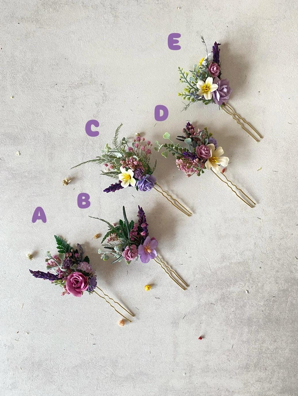 Purple Wildflower Hair Pins: Cottagecore Wedding Hair Accessories – handmade floral hair accessory by magaela