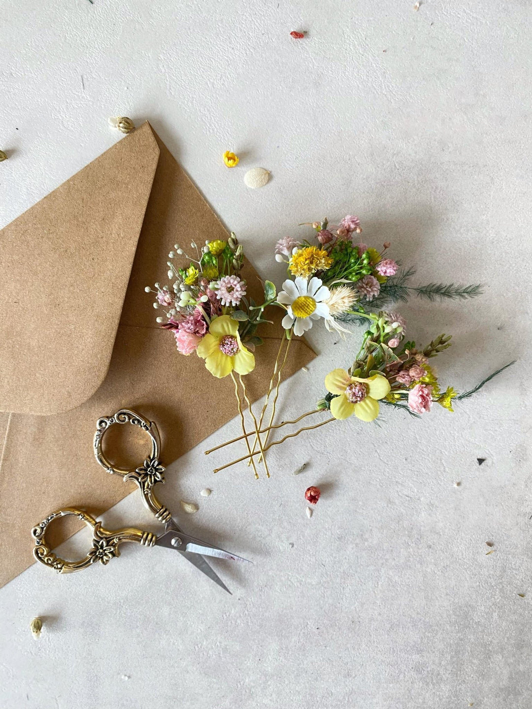 Daisy Flower Hair Pins: Yellow & Pink Boho Wedding Hair Accessories – handmade floral hair accessory by magaela