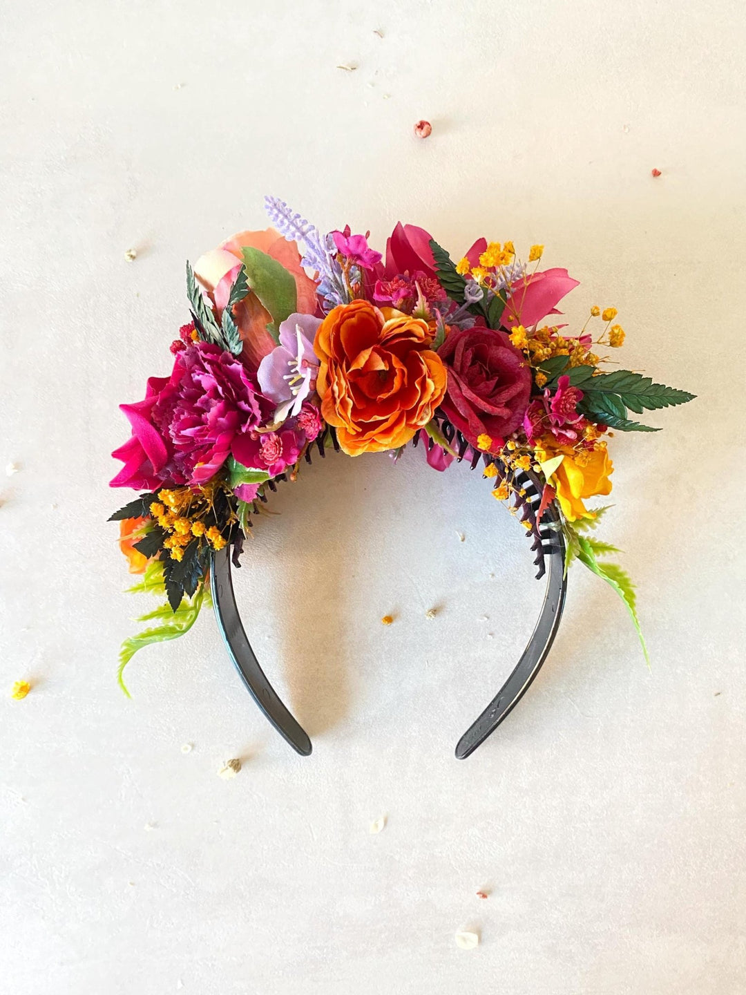 Magenta Frida Flower Headband: Boho Wedding Hair Crown – handmade floral hair accessory by magaela