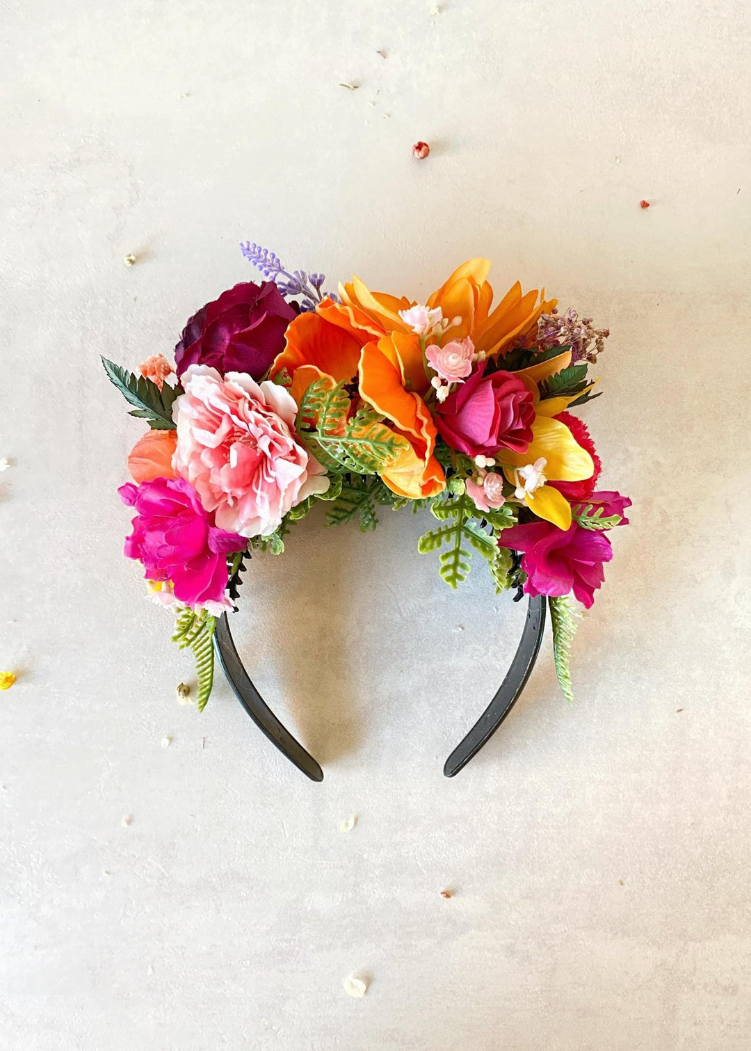 Magenta Orange Frida Flower Crown: Boho Floral Headband – handmade floral hair accessory by magaela