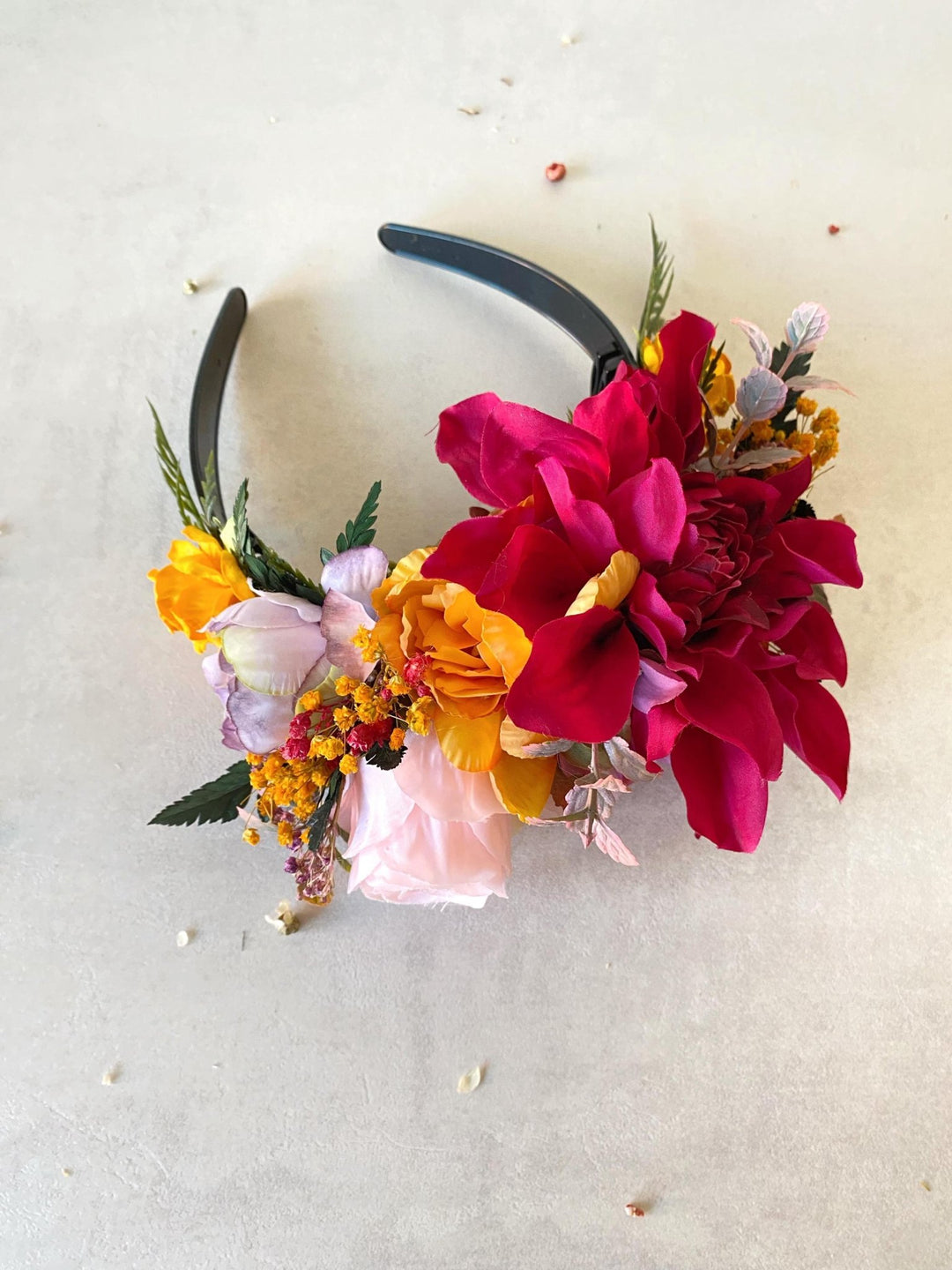 Fuchsia Orange Flower Crown Headband: Frida Inspired Boho Wedding – handmade floral hair accessory by magaela