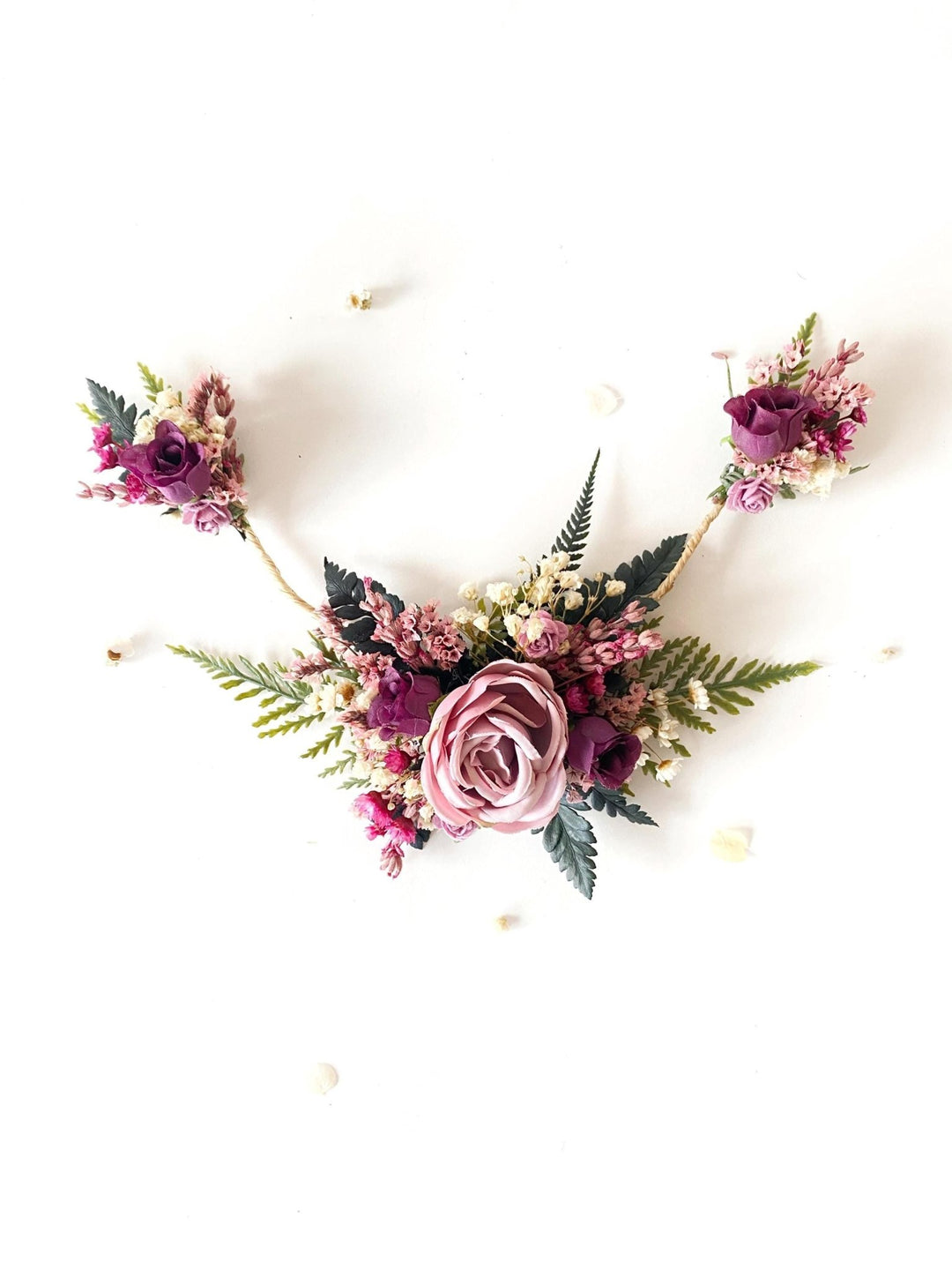 Purple Floral Hair Vine with Veil: Romantic Boho Wedding Comb – handmade floral hair accessory by magaela
