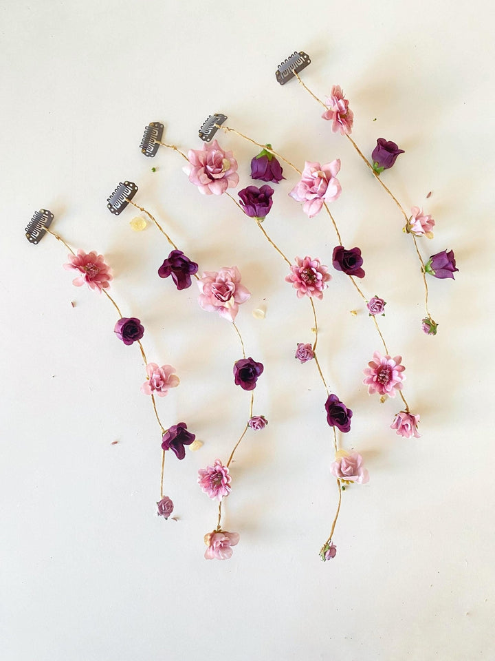 Purple Floral Hair Vine with Veil: Romantic Boho Wedding Comb – handmade floral hair accessory by magaela