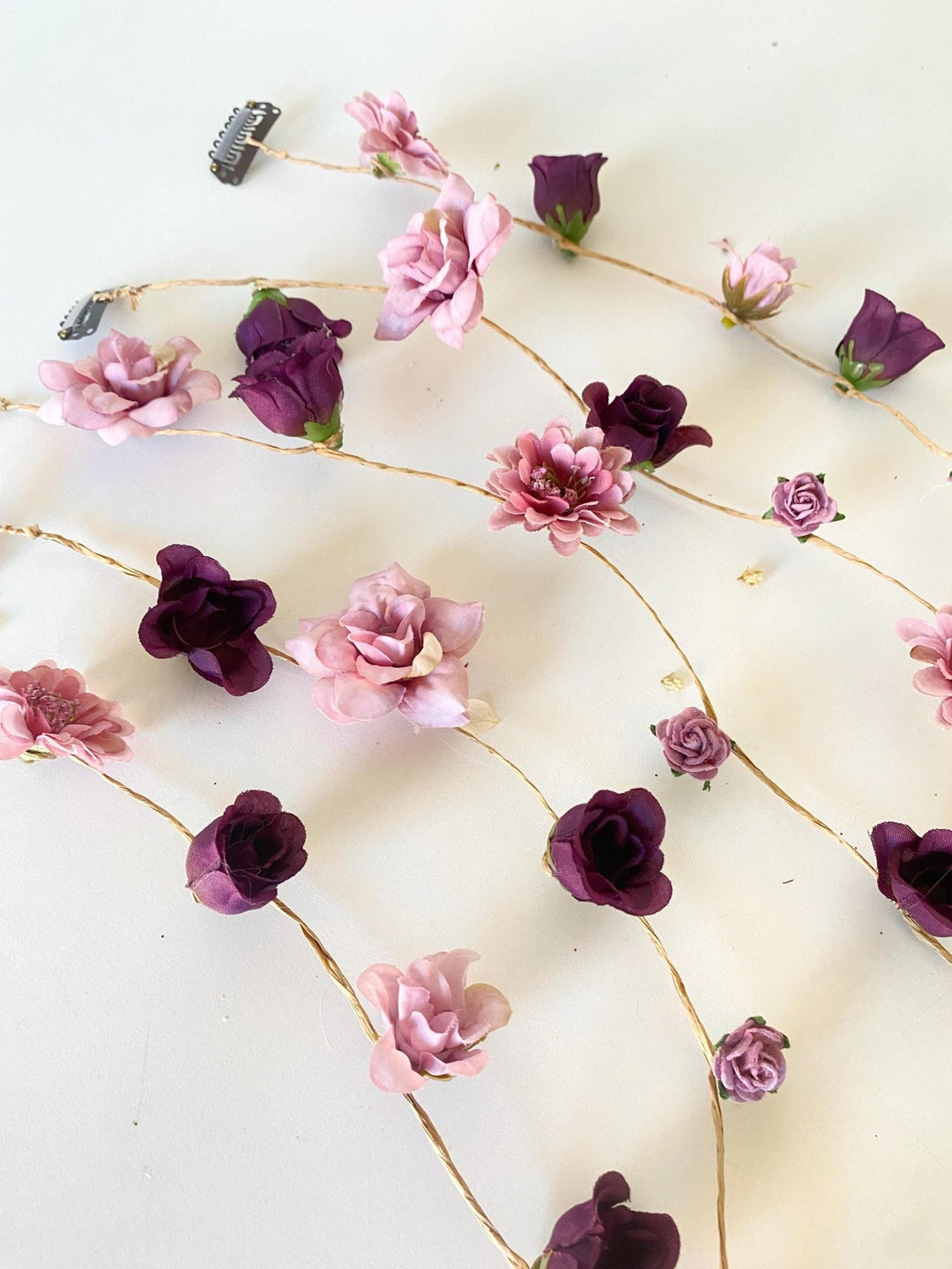 Purple Floral Hair Vine with Veil: Romantic Boho Wedding Comb – handmade floral hair accessory by magaela