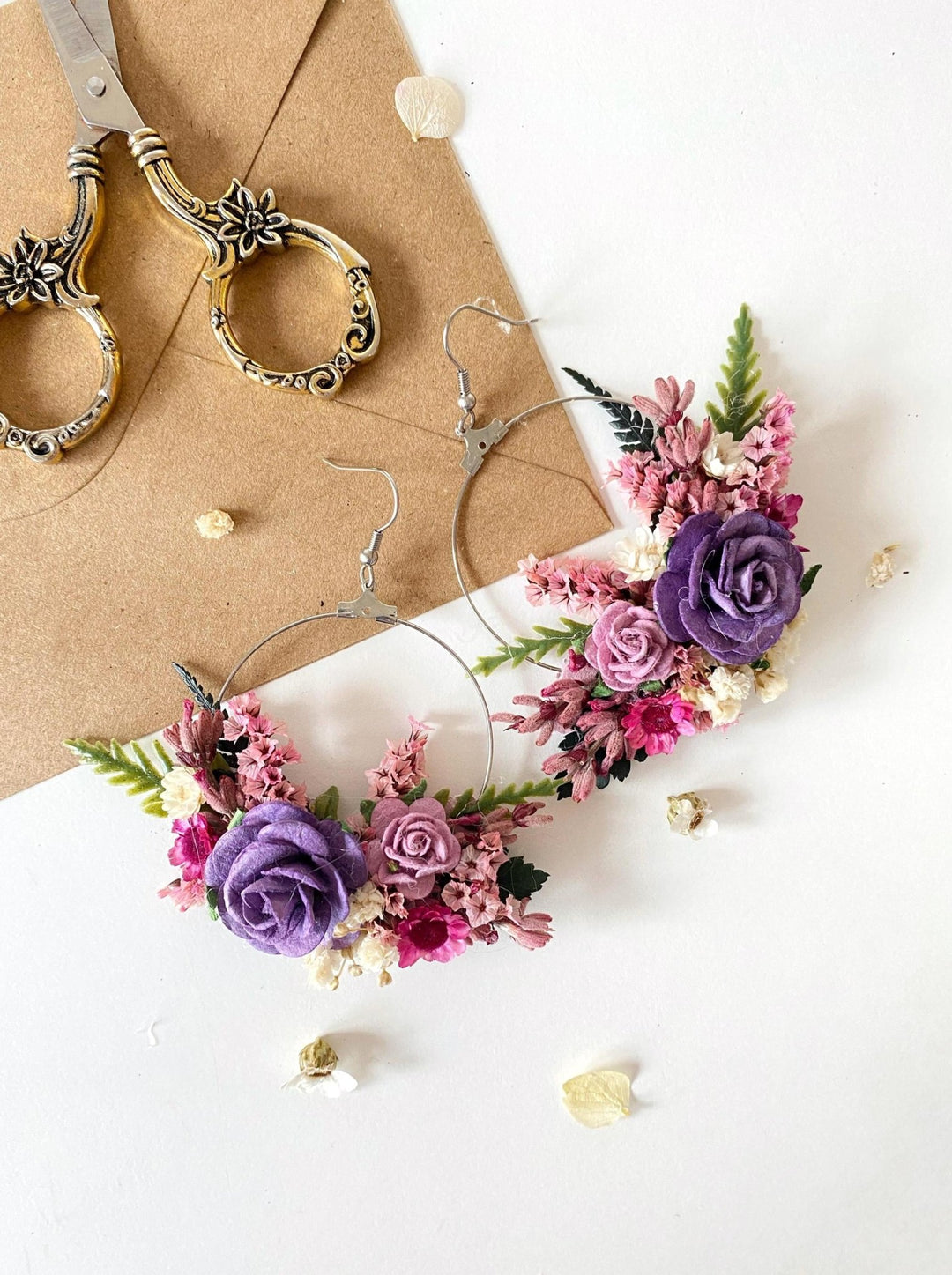 Purple Flower Circle Earrings: Bridal Wedding Jewelry – handmade floral hair accessory by magaela