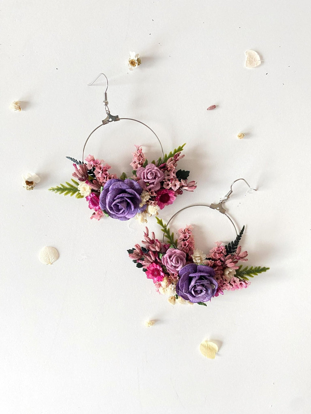 Purple Flower Circle Earrings: Bridal Wedding Jewelry – handmade floral hair accessory by magaela