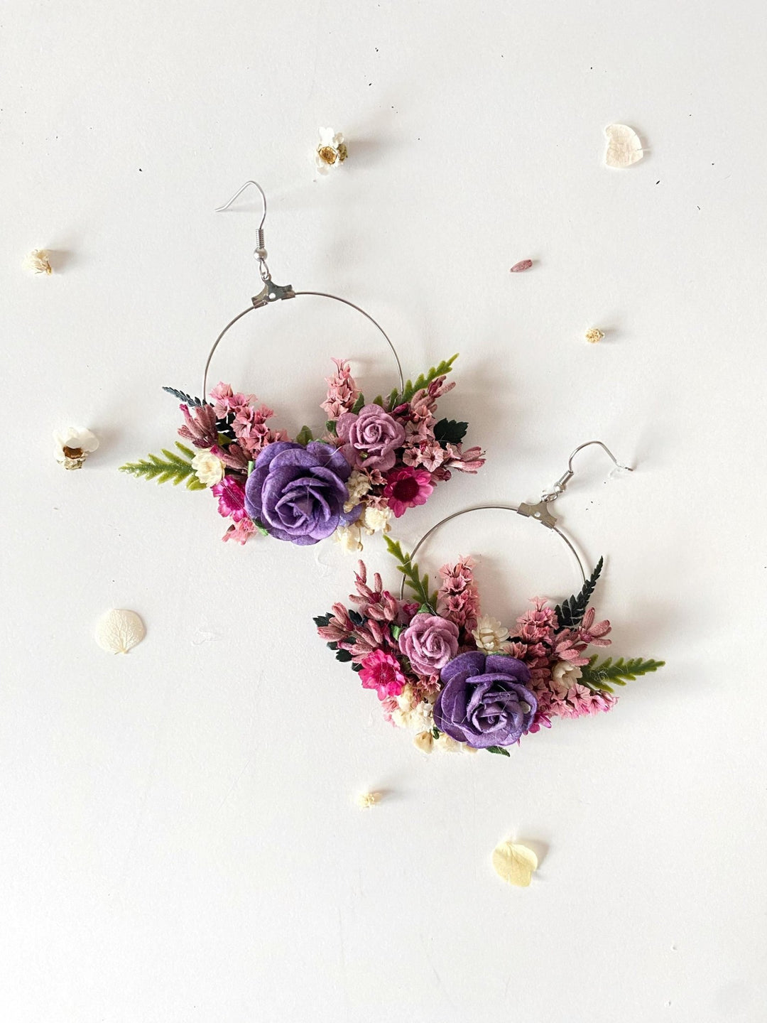 Purple Flower Circle Earrings: Bridal Wedding Jewelry – handmade floral hair accessory by magaela