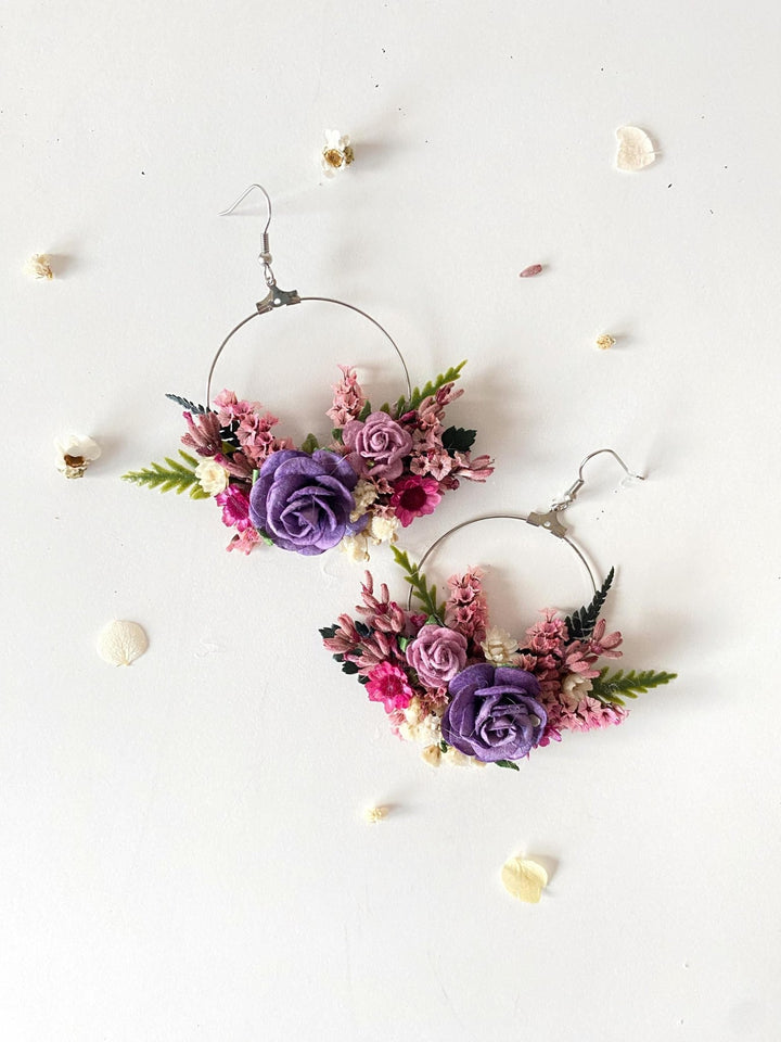 Purple Flower Circle Earrings: Bridal Wedding Jewelry – handmade floral hair accessory by magaela
