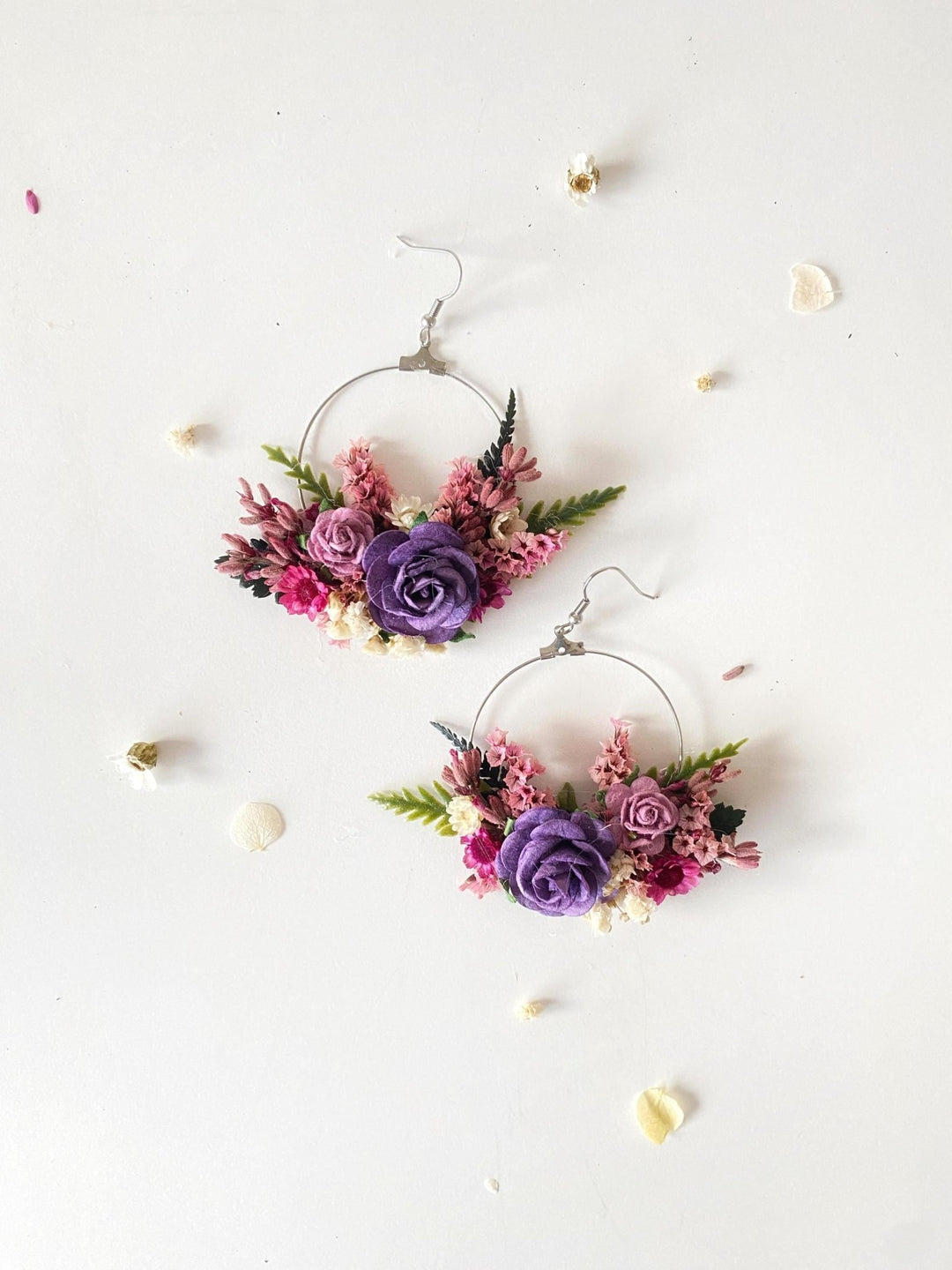 Purple Flower Circle Earrings: Bridal Wedding Jewelry – handmade floral hair accessory by magaela