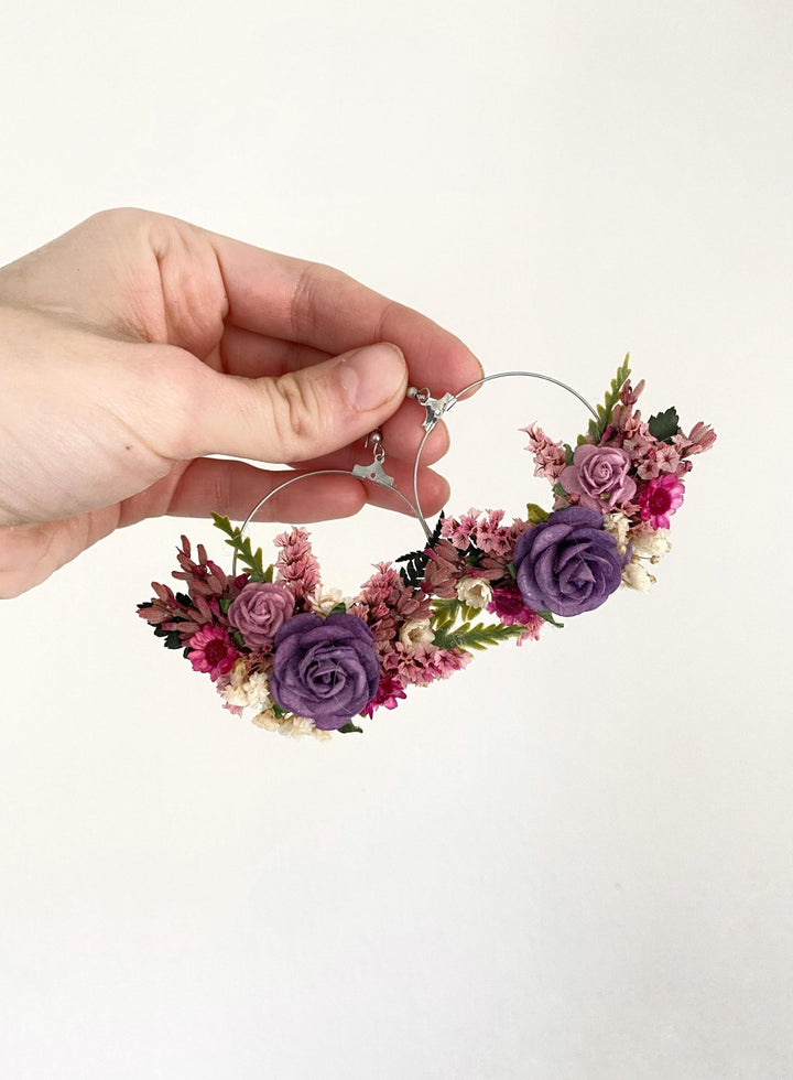 Purple Flower Circle Earrings: Bridal Wedding Jewelry – handmade floral hair accessory by magaela