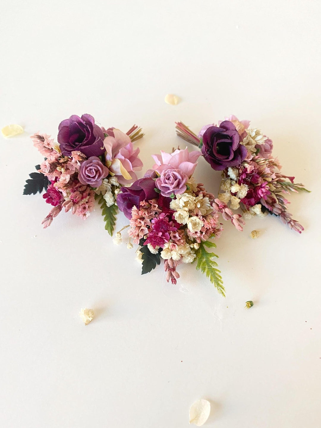 Purple Preserved Flower Boutonniere: Romantic Wedding Accessory – handmade floral hair accessory by magaela