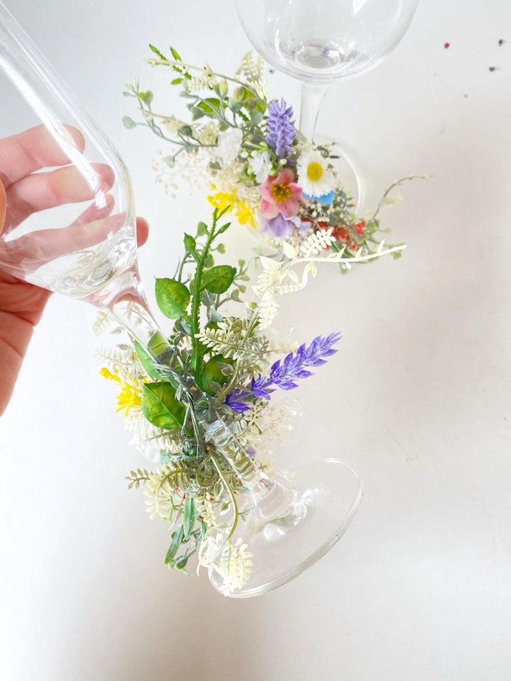 Wildflower Wedding Glass Decoration: Cottagecore Bridal Decor – handmade floral hair accessory by magaela