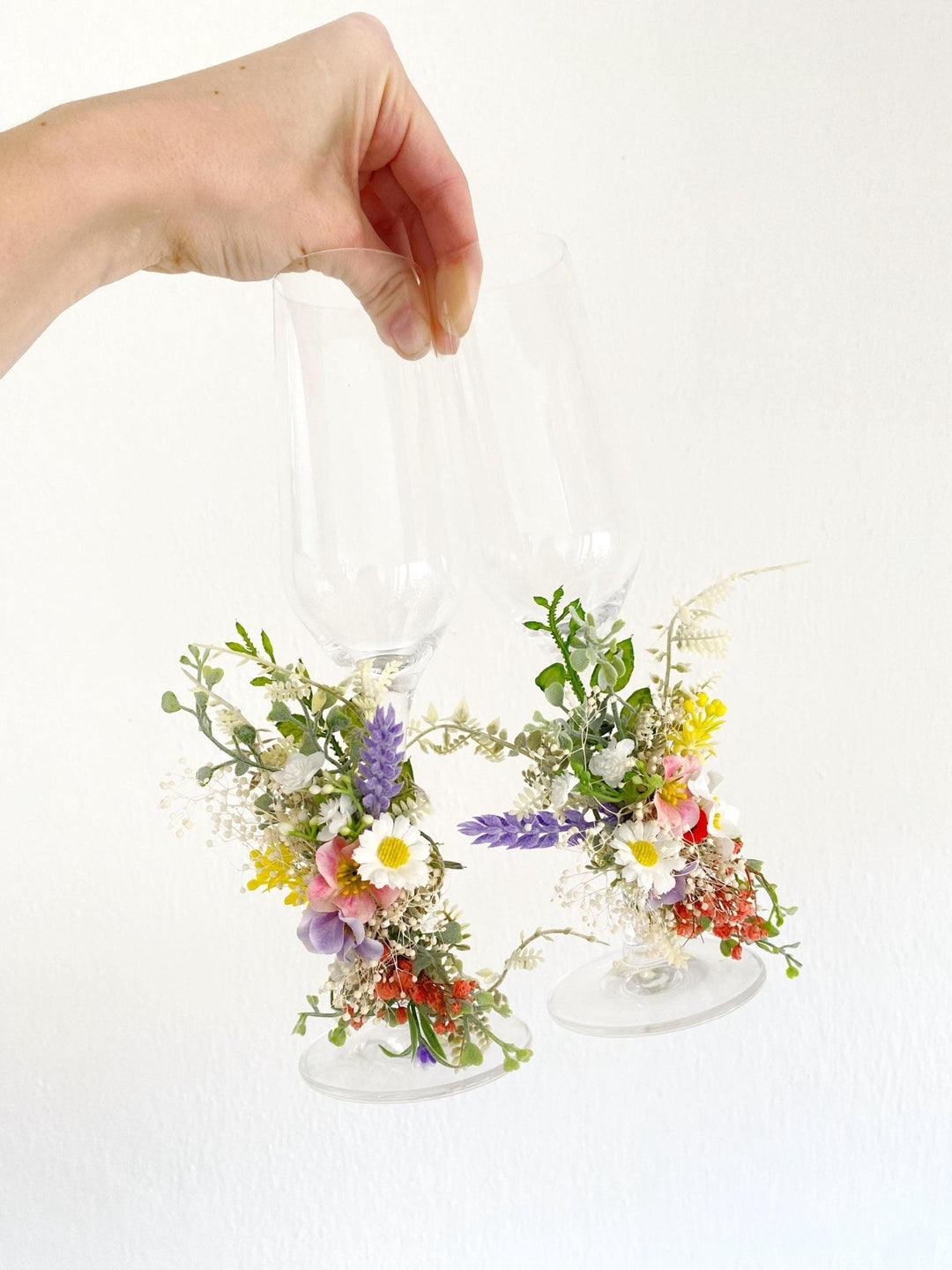 Wildflower Wedding Glass Decoration: Cottagecore Bridal Decor – handmade floral hair accessory by magaela