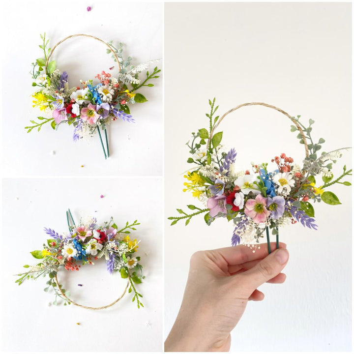 Wildflower Wedding Cake Topper Set: Boho Meadow Flowers, Artificial & Preserved – handmade floral hair accessory by magaela