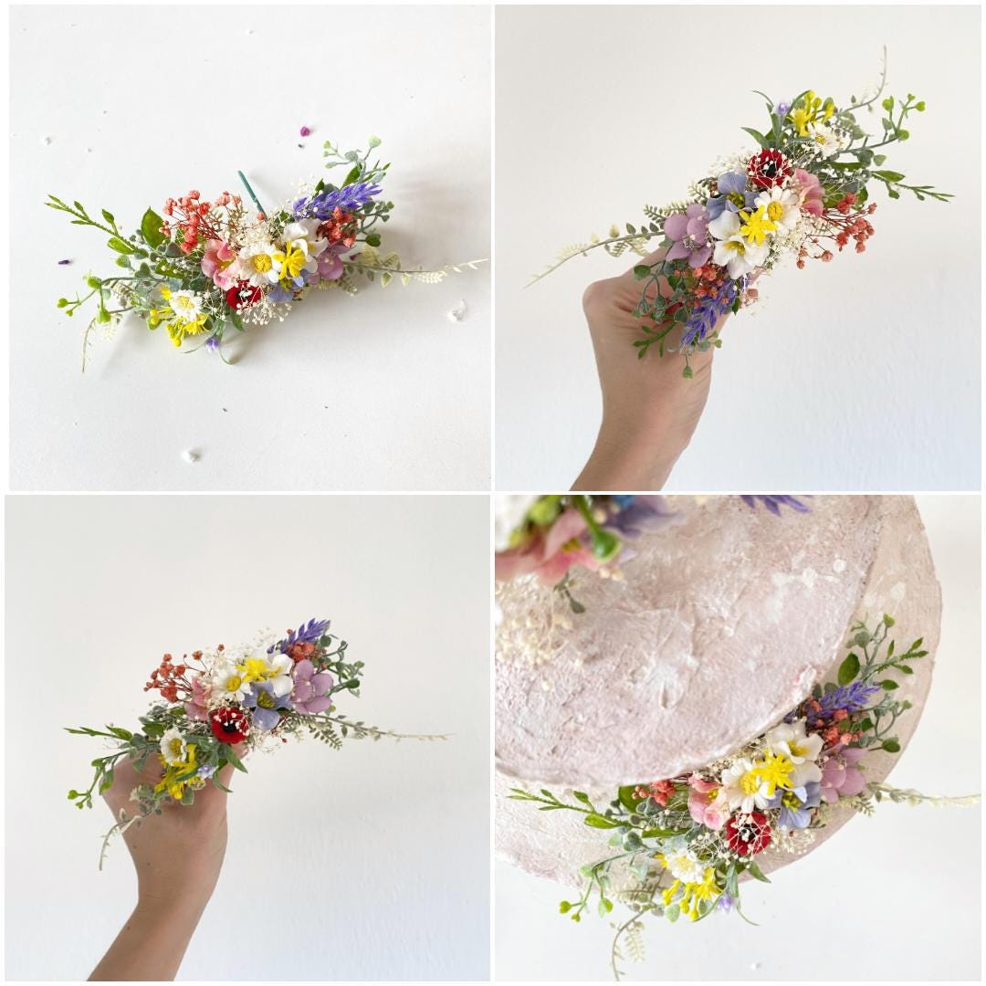 Wildflower Wedding Cake Topper Set: Boho Meadow Flowers, Artificial & Preserved – handmade floral hair accessory by magaela