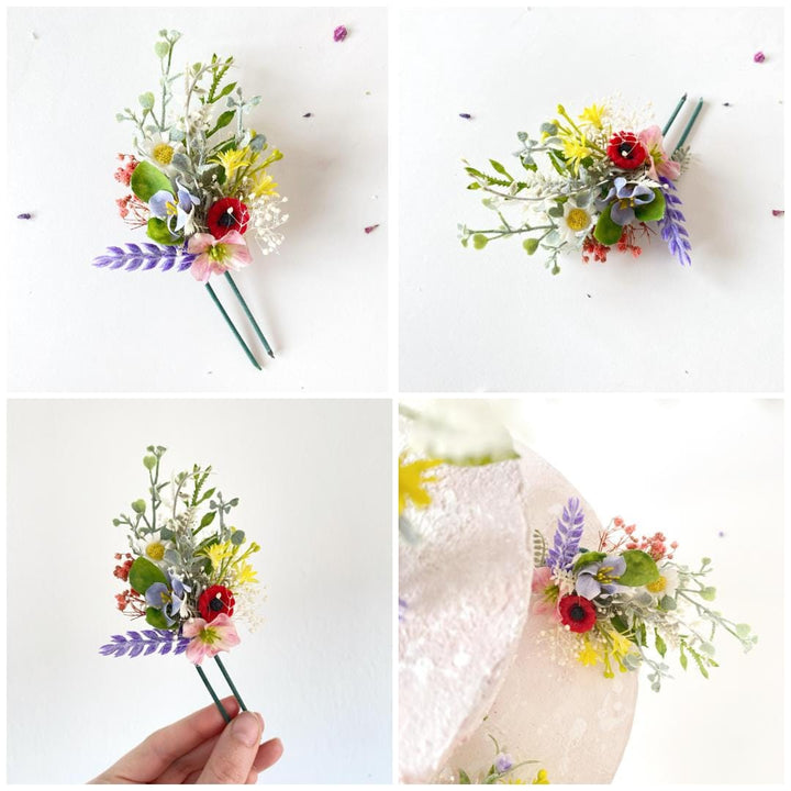 Wildflower Wedding Cake Topper Set: Boho Meadow Flowers, Artificial & Preserved – handmade floral hair accessory by magaela