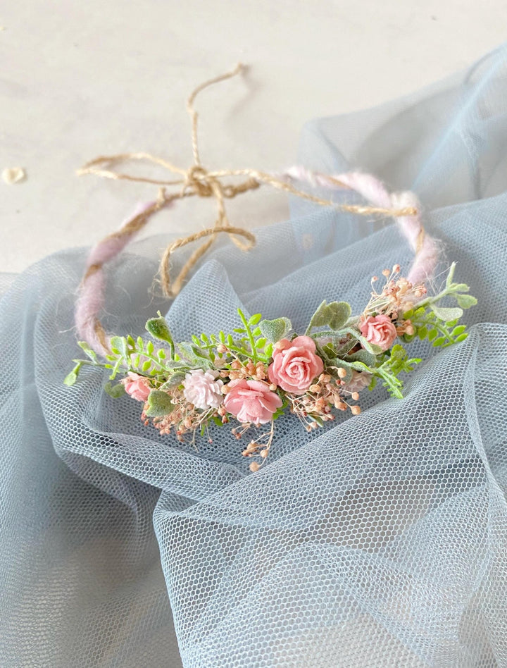 Newborn Flower Crown: Pink Floral Wreath, Baby Photo Prop – handmade floral hair accessory by magaela