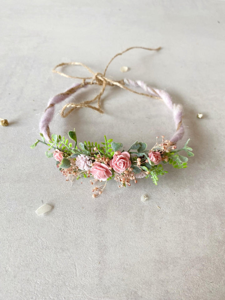 Newborn Flower Crown: Pink Floral Wreath, Baby Photo Prop – handmade floral hair accessory by magaela