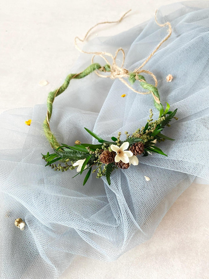 Woodland Newborn Flower Wreath: Greenery Photo Prop, Baby Crown – handmade floral hair accessory by magaela