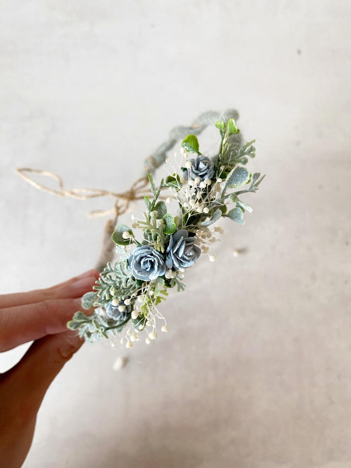 Baby Flower Crown: Blue Mint Floral Photo Prop – handmade floral hair accessory by magaela