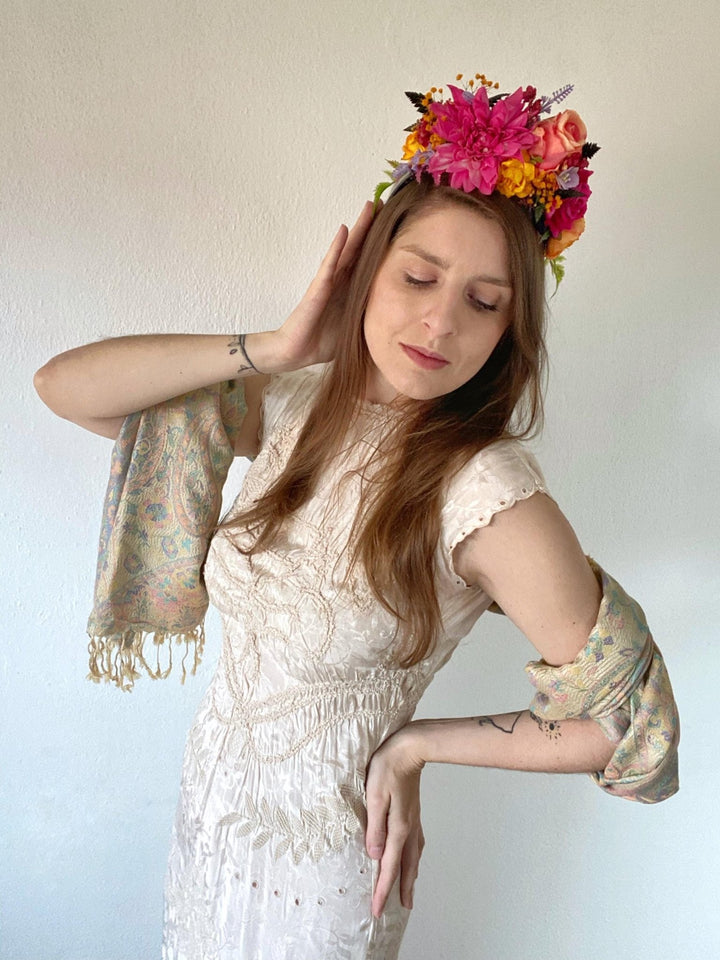 Magenta Frida Flower Headband: Boho Wedding Hair Crown – handmade floral hair accessory by magaela