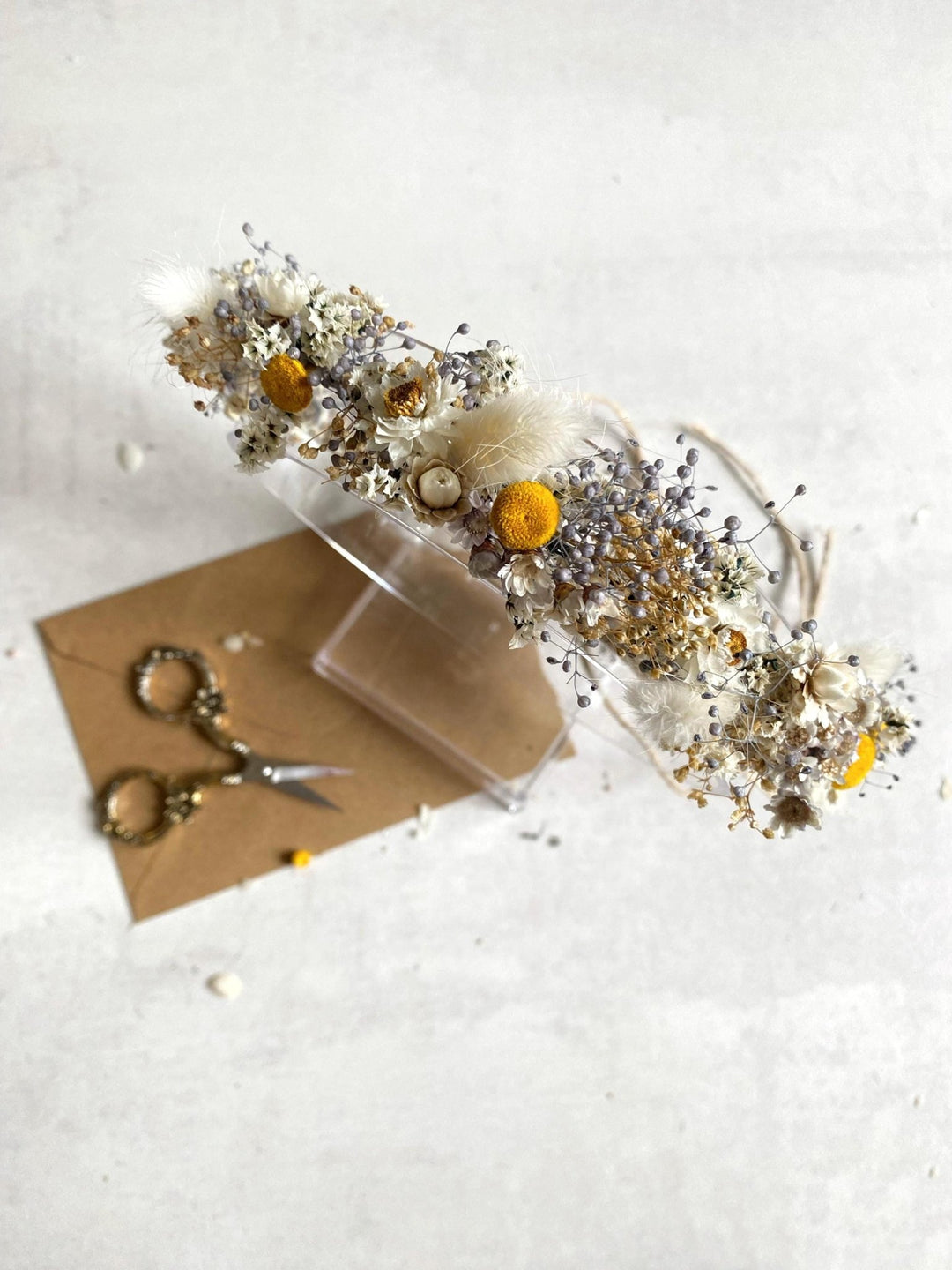 Preserved Flower Bridal Crown: Cottagecore Wedding Hair Wreath – handmade floral hair accessory by magaela