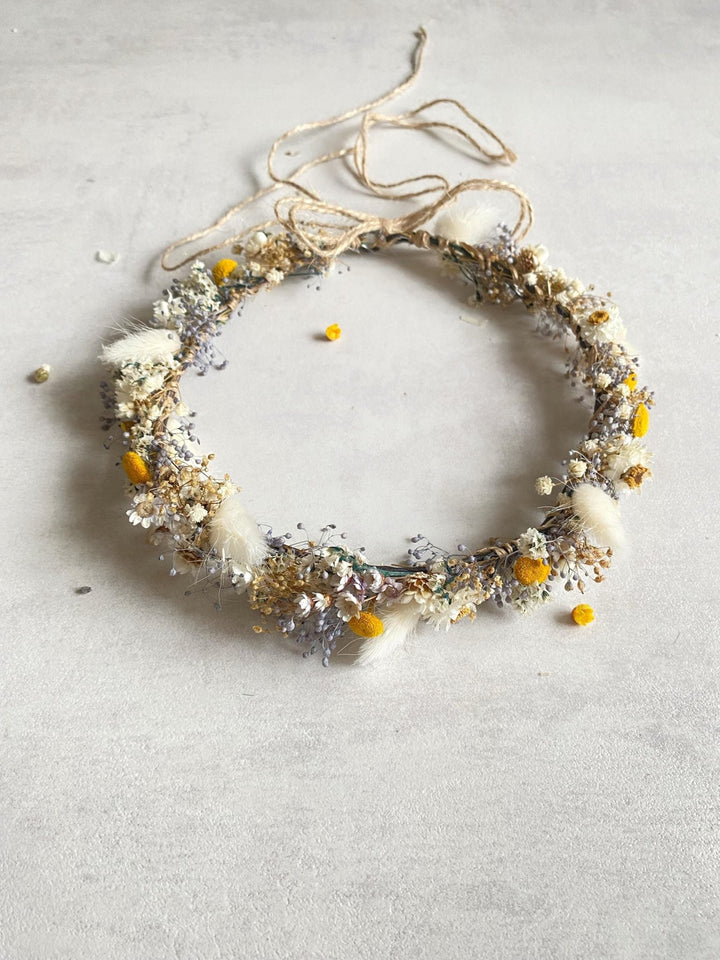 Preserved Flower Bridal Crown: Cottagecore Wedding Hair Wreath – handmade floral hair accessory by magaela