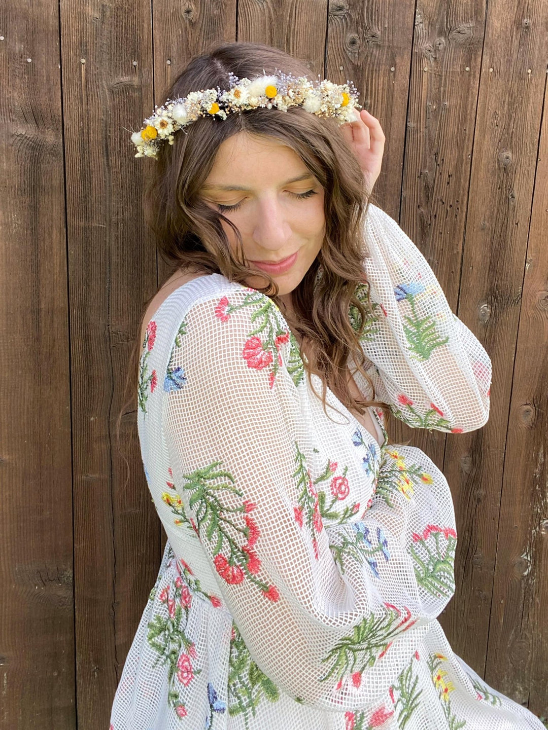 Preserved Flower Bridal Crown: Cottagecore Wedding Hair Wreath – handmade floral hair accessory by magaela