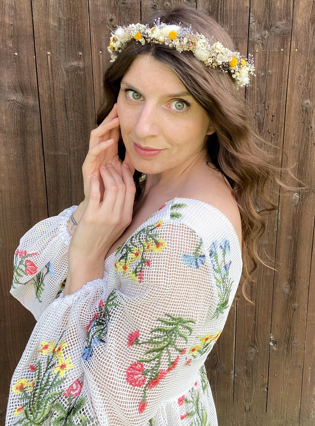 Preserved Flower Bridal Crown: Cottagecore Wedding Hair Wreath – handmade floral hair accessory by magaela