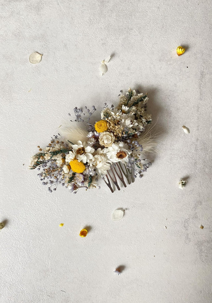 Dried Flower Hair Comb: Rustic Wedding Bridal Hair Clip – handmade floral hair accessory by magaela