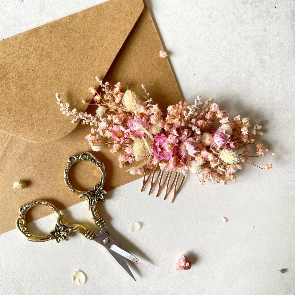 Pink Flower Hair Comb: Rustic Wedding Bridal Hair Clip – handmade floral hair accessory by magaela