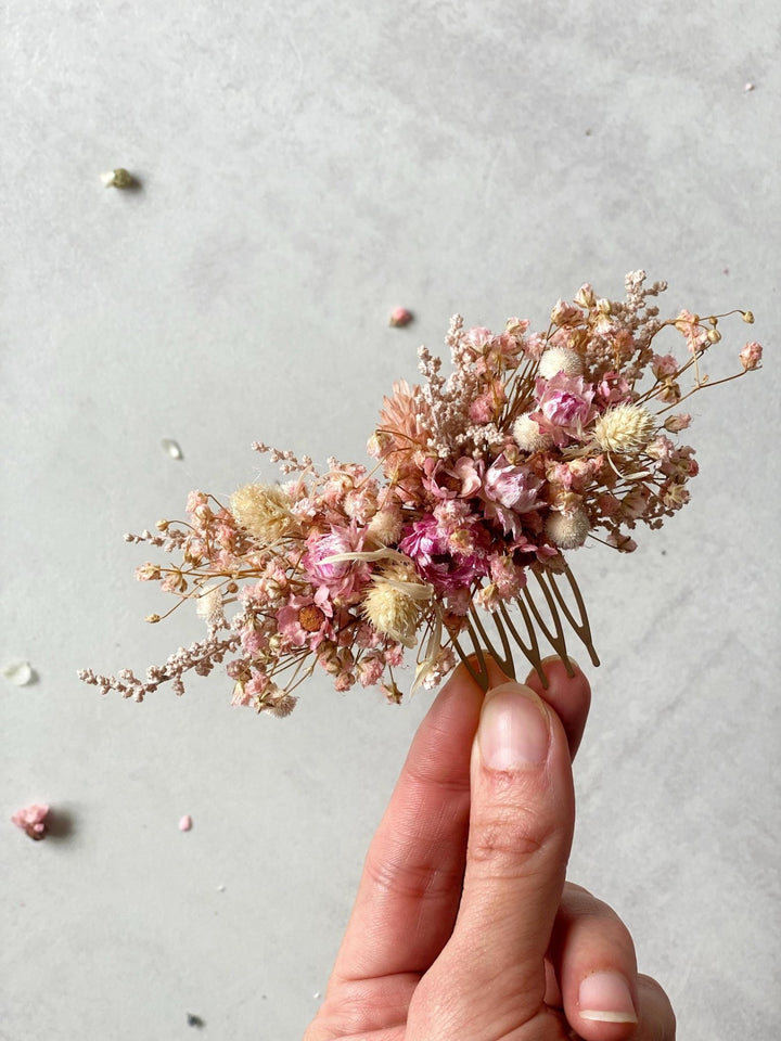 Pink Flower Hair Comb: Rustic Wedding Bridal Hair Clip – handmade floral hair accessory by magaela