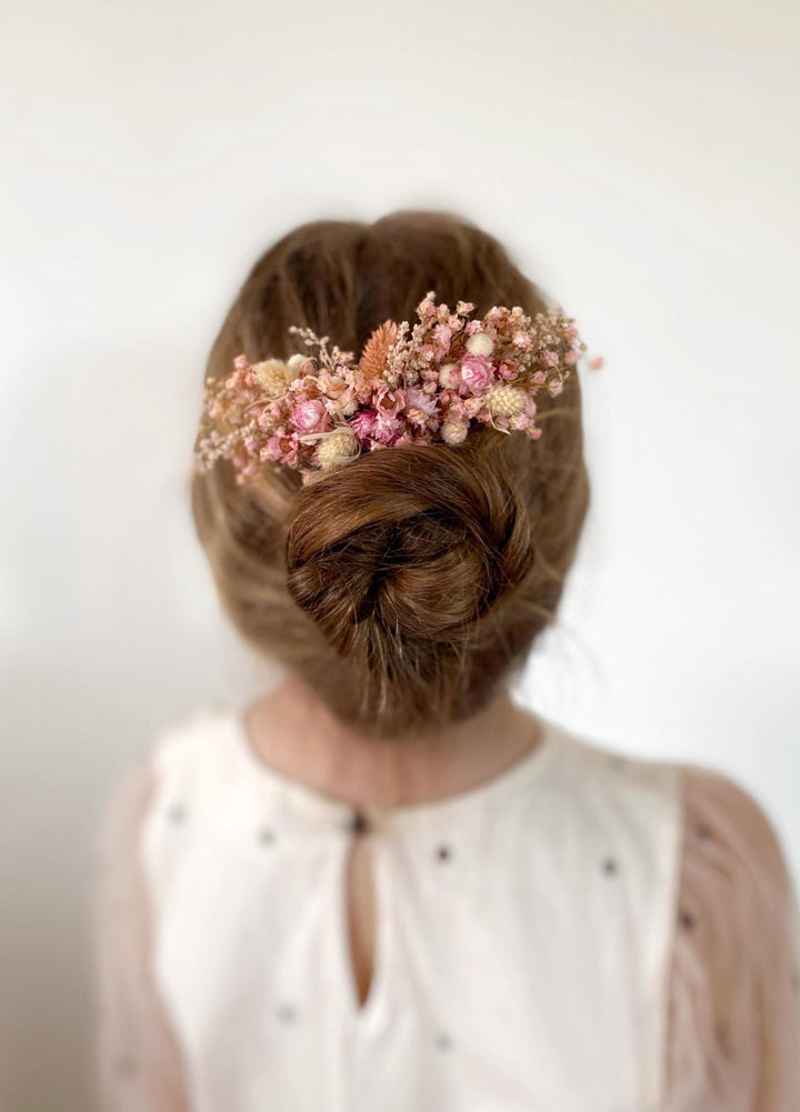 Pink Flower Hair Comb: Rustic Wedding Bridal Hair Clip – handmade floral hair accessory by magaela