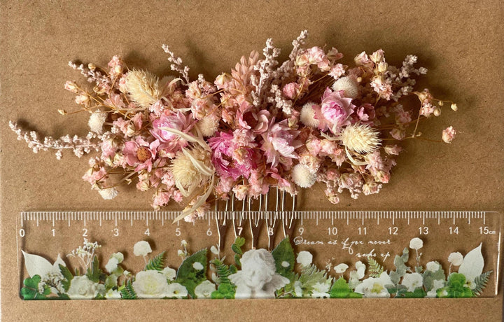 Pink Flower Hair Comb: Rustic Wedding Bridal Hair Clip – handmade floral hair accessory by magaela