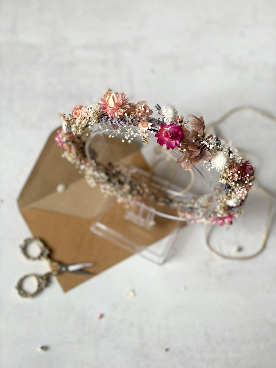 Preserved Flower Bridal Wreath: Cottagecore Meadow Crown – handmade floral hair accessory by magaela