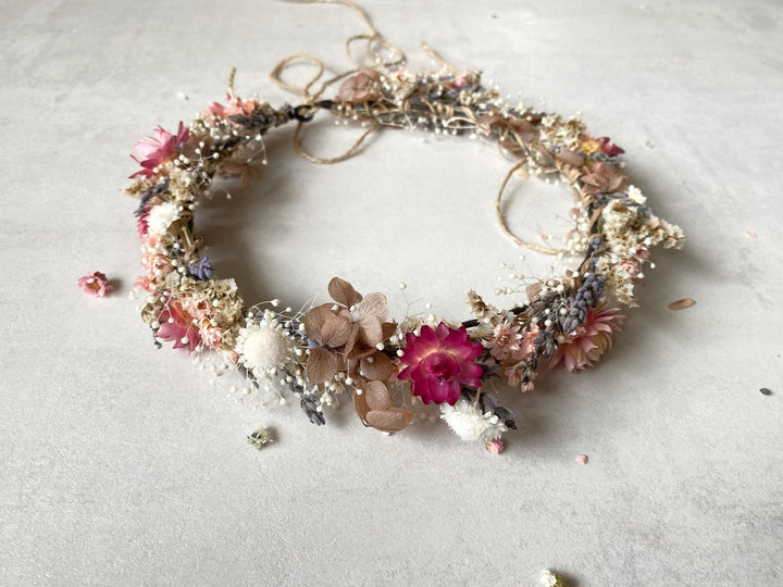 Preserved Flower Bridal Wreath: Cottagecore Meadow Crown – handmade floral hair accessory by magaela