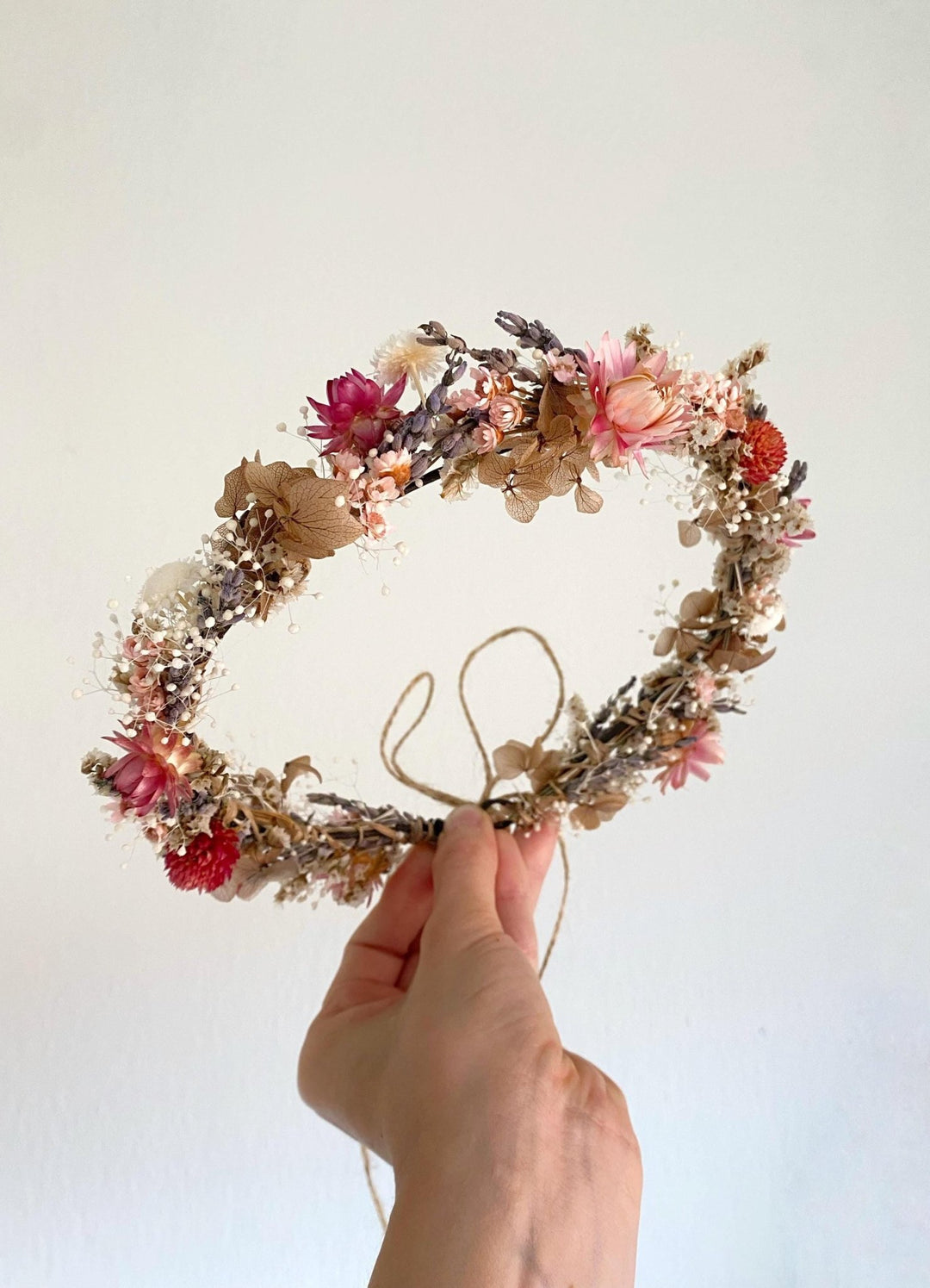 Preserved Flower Bridal Wreath: Cottagecore Meadow Crown – handmade floral hair accessory by magaela