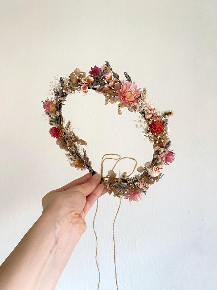 Preserved Flower Bridal Wreath: Cottagecore Meadow Crown – handmade floral hair accessory by magaela