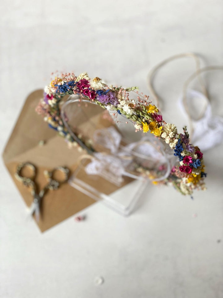 Preserved Flower Bridal Wreath: Rustic Cottagecore Hair Crown – handmade floral hair accessory by magaela