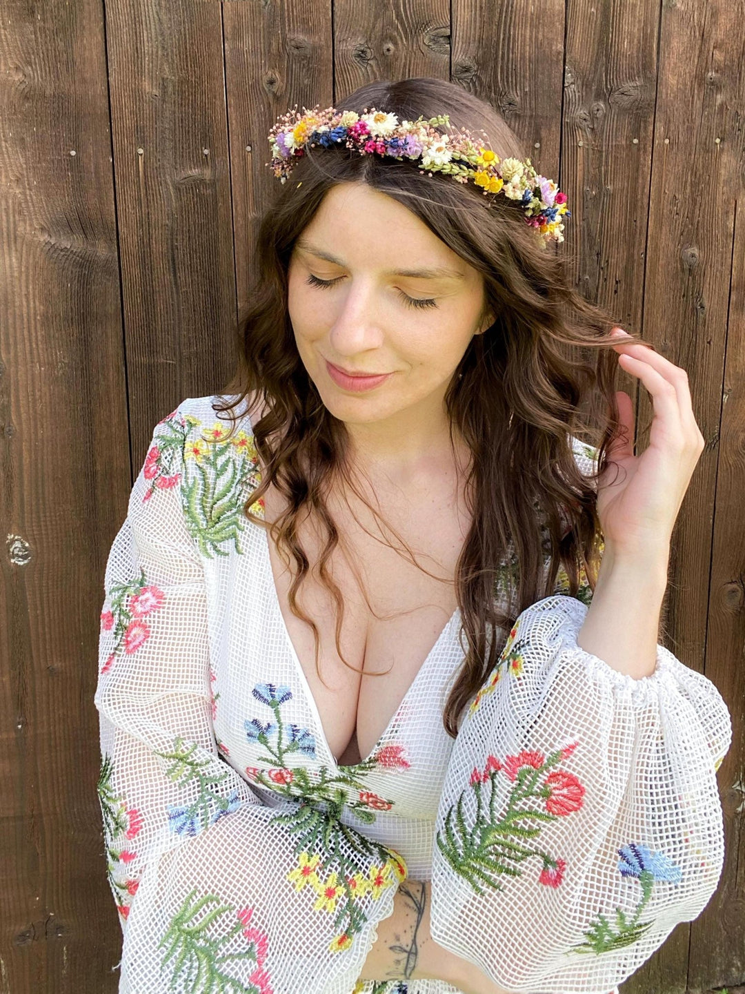 Preserved Flower Bridal Wreath: Rustic Cottagecore Hair Crown – handmade floral hair accessory by magaela