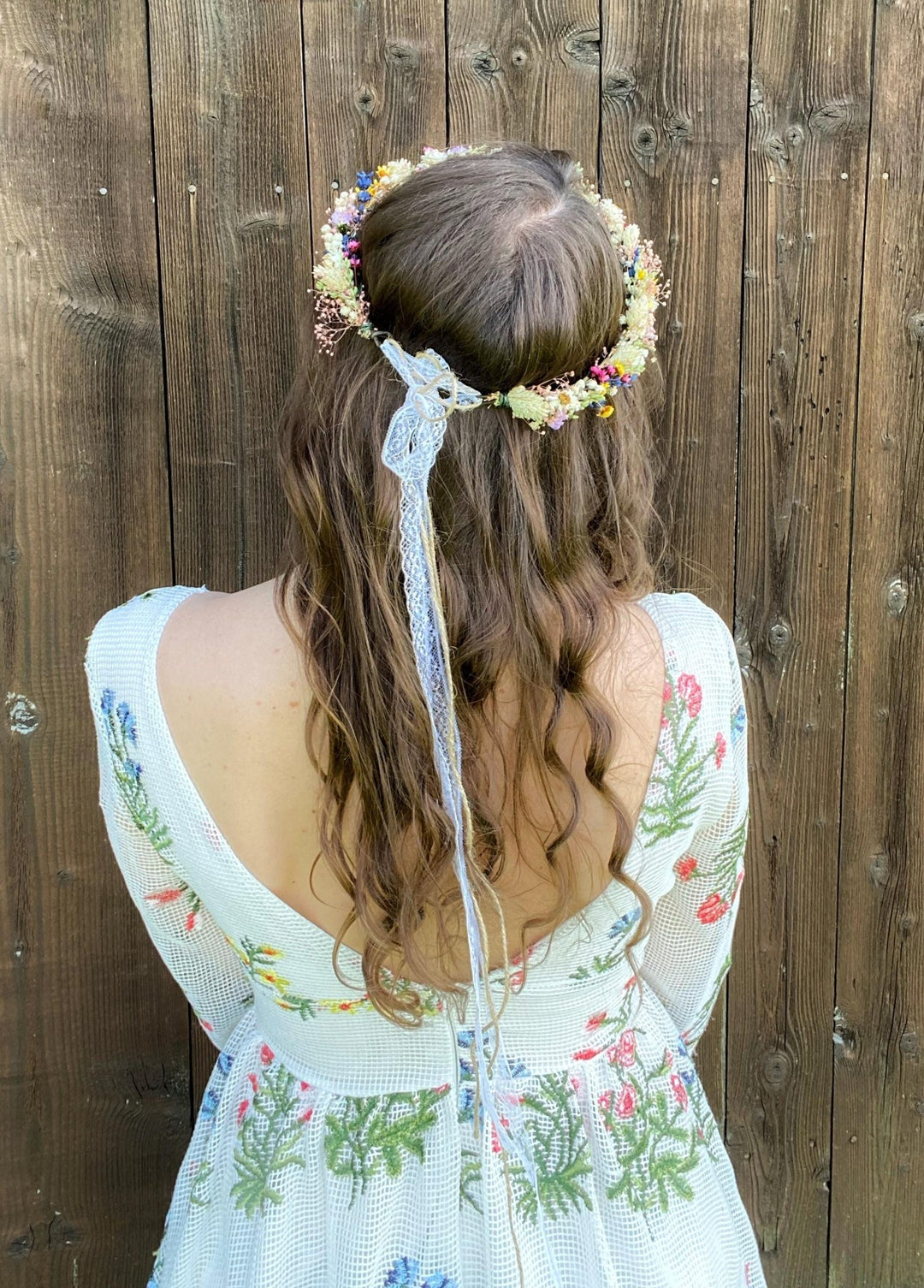 Preserved Flower Bridal Wreath: Rustic Cottagecore Hair Crown – handmade floral hair accessory by magaela
