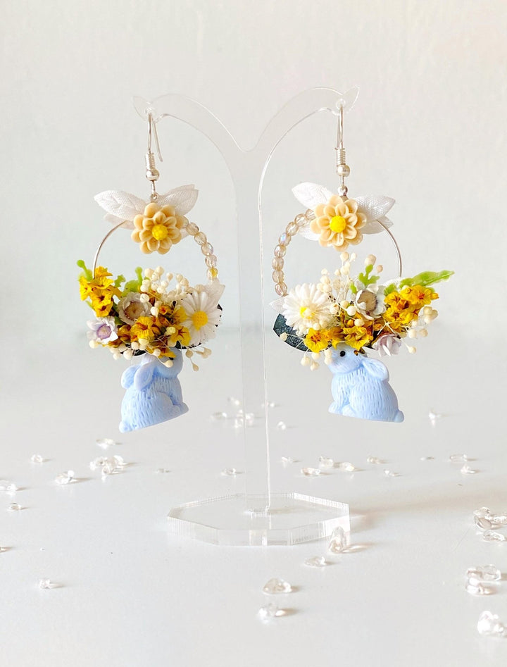 Bunny Flower Circle Earrings: Handmade Cottagecore Jewelry – handmade floral hair accessory by magaela