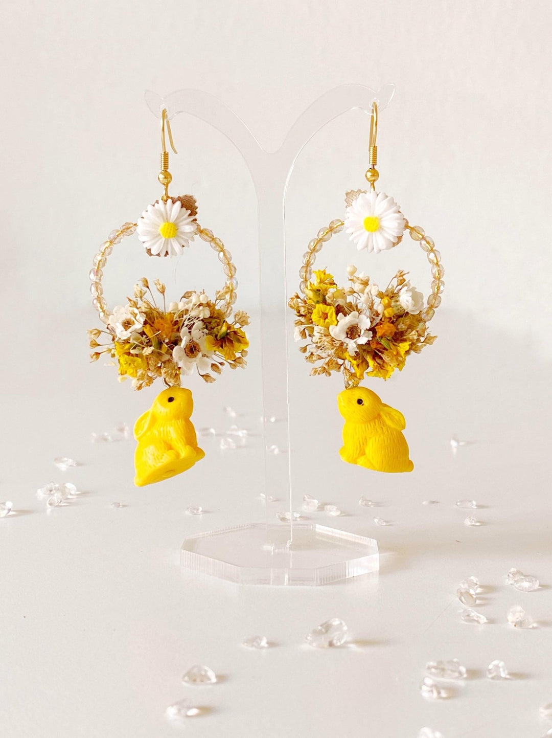 Bunny Flower Circle Earrings: Handmade Cottagecore Jewelry – handmade floral hair accessory by magaela