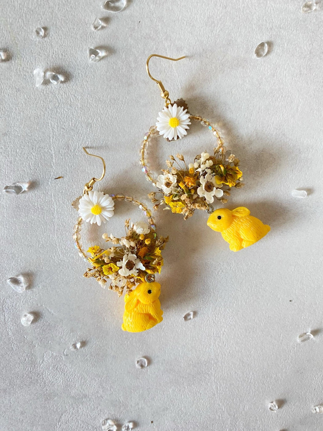 Bunny Flower Circle Earrings: Handmade Cottagecore Jewelry – handmade floral hair accessory by magaela